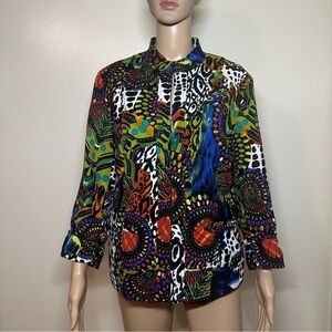 Toni Morgan Womens Abstract Geometric Animal Print Zip Up Jacket Multicolor L